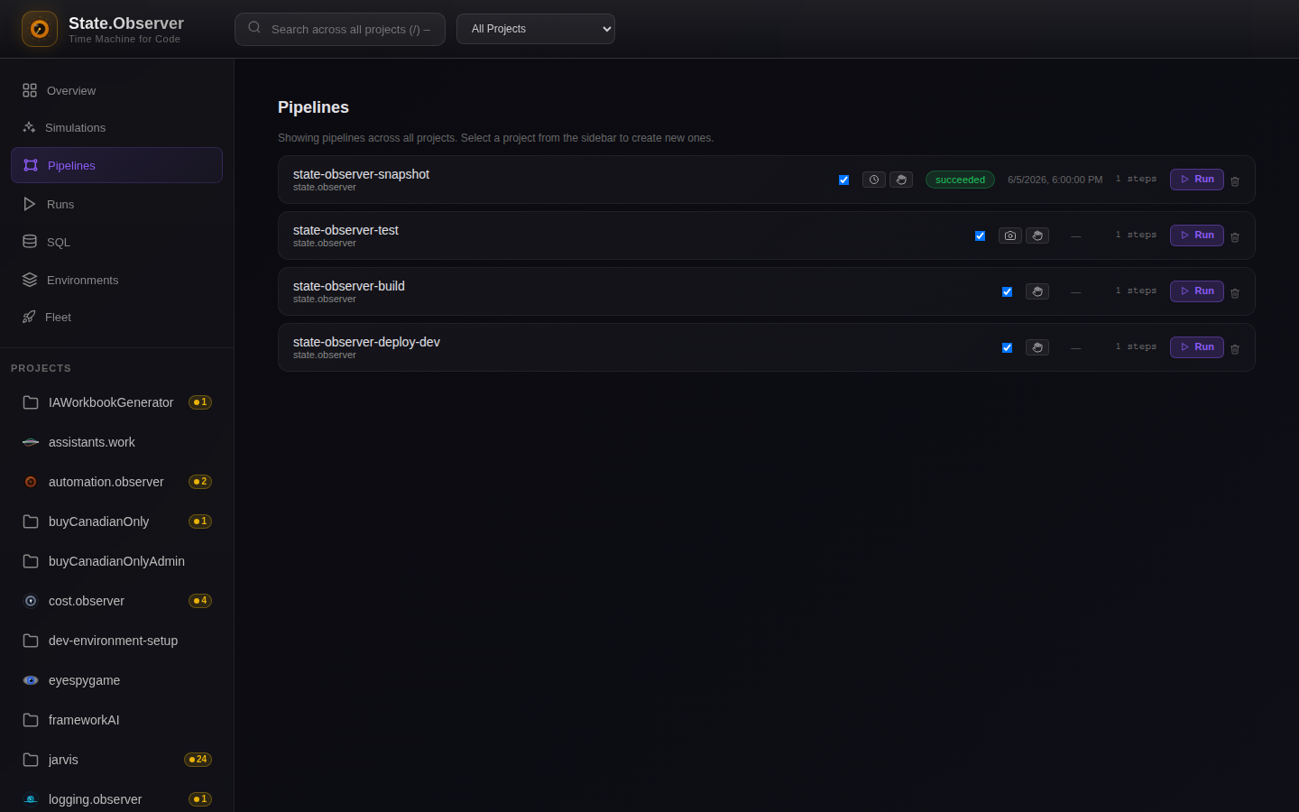 Snapshot pipelines — define what gets captured, when, and on which trigger